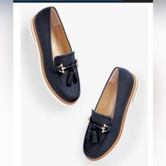 Talbots Laura Tassel Soft Nappa Loafers in Navy Blue & White - Picture 14 of 16